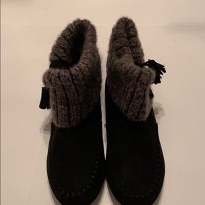 Black Suedelike Boot with Gray Sweater Cuff